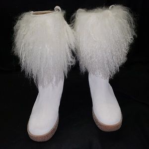 Michael Kors White Suede Boots Adorned with Alpaca